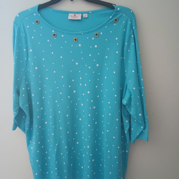 Quacker Factory Tops - Quacker Factory Rhinestone Polka Dot 3/4 Sleeve Top